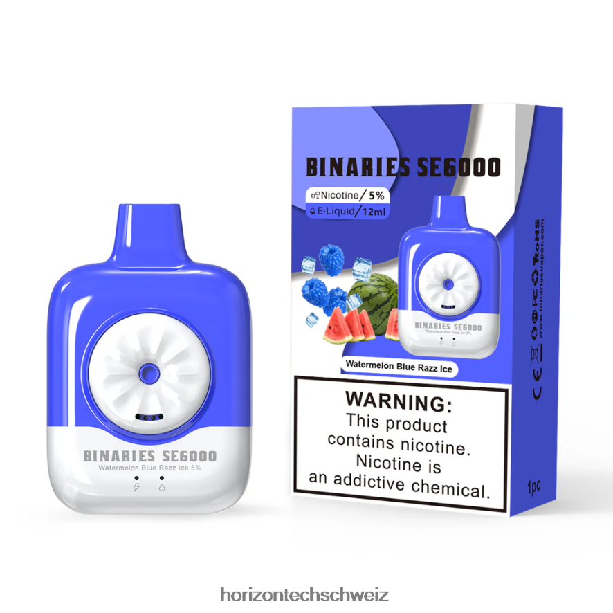 HorizonTech Binaries Cabin Einwegartikel, 12 ml - HorizonTech disposable vape Wassermelonenblaues Razz-Eis Z8VBR5